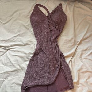 Purple Asymmetrical Wrap Halter Bodycon Dress
